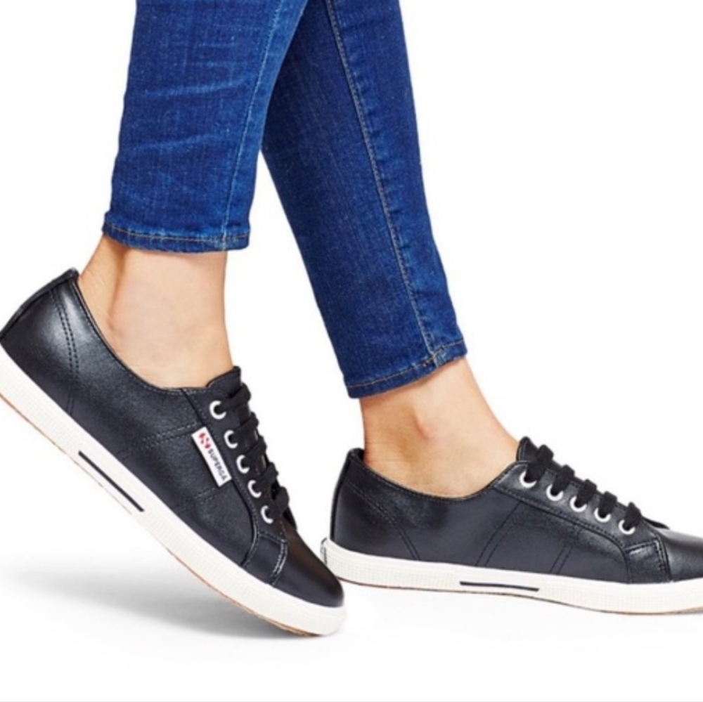 Superga Black Naplngcotu Leather Tennis Shoes